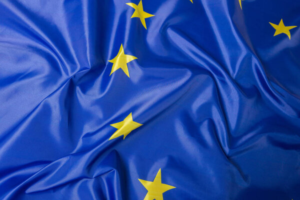 close up view of wavy flag of European Union
