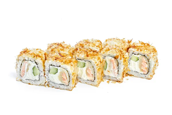 Sushi Rolle Mit Frischen Zutaten Isoliert Auf Weißem Hintergrund — Stockfoto