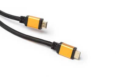  HDMI kablo izole üzerinde beyaz arka plan, yakın çekim 