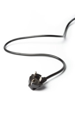 Siyah güç kablosu ile takın ve izole üzerinde beyaz arka plan, yakın çekim soket 