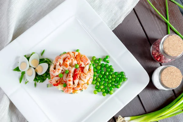 Salad Shrimps White Plate Close — Stock Photo, Image