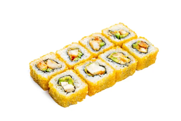 Rotolo Sushi Con Ingredienti Freschi Isolati Sfondo Bianco — Foto Stock