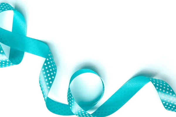 Shiny Blue Ribbon Isolated White Background Close — Stock Photo, Image