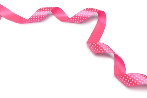 Pink Ribbon Elszigetelt Fehér Háttér Makró — Stock Fotó