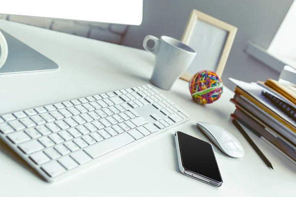 Mesa Trabalho Com Computador Conceito Negócio — Fotografia de Stock