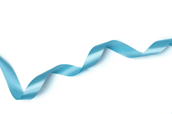 Shiny Blue Ribbon Isolerade Vit Bakgrund Närbild — Stockfoto
