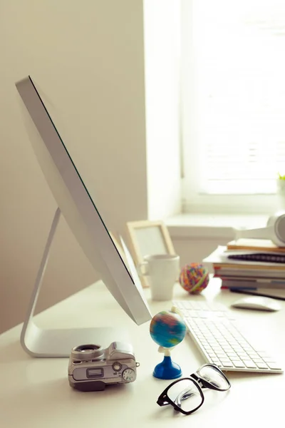 Mesa Trabalho Com Computador Conceito Negócio — Fotografia de Stock