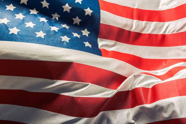 Closeup of bright ruffled American flag