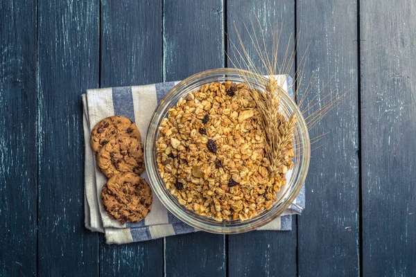 Desayuno Saludable Sobre Fondo Madera — Foto de Stock