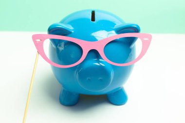 Pembe gözlüklü mavi kumbara 