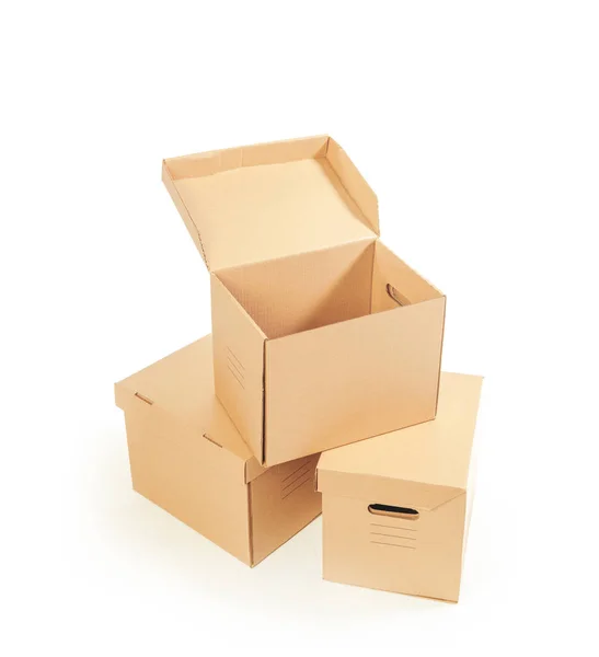 Kartonowe Pudełka Izolowane Białym Tle — Zdjęcie stockowe