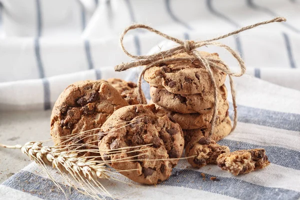 Friss Házi Készítésű Csokoládé Cookie Kat Közeli — Stock Fotó
