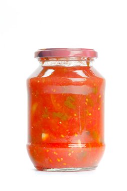 İzole üzerinde beyaz arka plan, yakın çekim konserve sebze cam kavanoz 