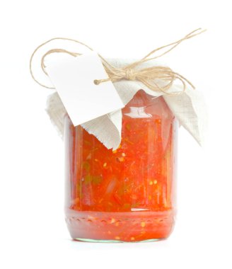 İzole üzerinde beyaz arka plan, yakın çekim konserve sebze cam kavanoz 