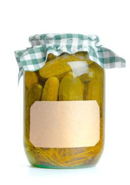 İzole üzerinde beyaz arka plan, yakın çekim konserve sebze cam kavanoz 