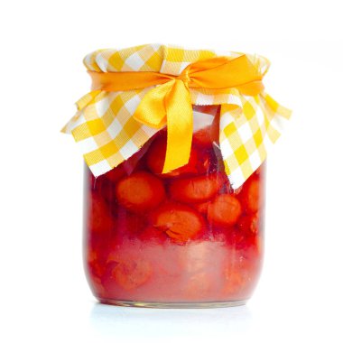 Cam kavanoz reçel beyaz arka plan üzerinde izole ile