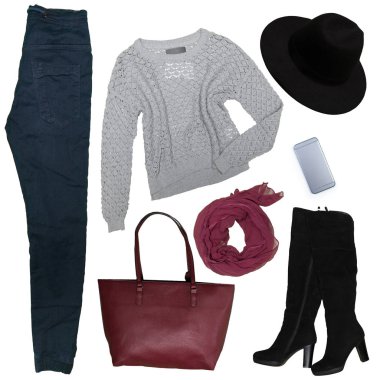 kadın beyaz arka plan üzerinde giyim koleksiyonu kolaj