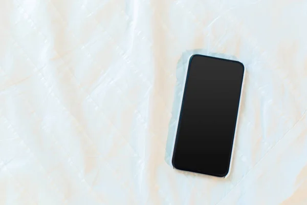 Widok Góry Smartphone Makieta Szablon Czarnym Ekranem — Zdjęcie stockowe