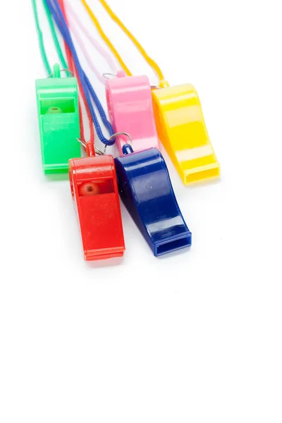 Brinquedo Assobio Multicolorido Isolado Fundo Branco — Fotografia de Stock