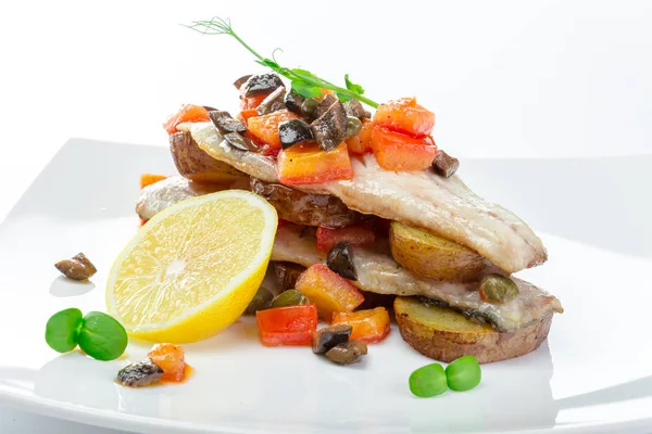 Filety Smażone Ryby Warzywa — Zdjęcie stockowe