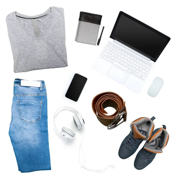 kadın beyaz arka plan üzerinde giyim koleksiyonu kolaj