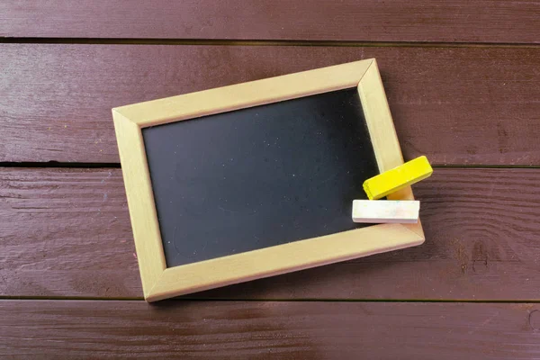 Top View Small Wooden Framed Blank Blackboard — Stock Photo, Image