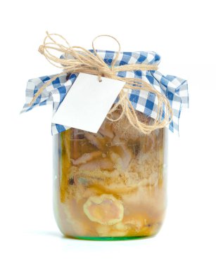 Beyaz arka plan üzerinde izole cam kavanozlarda konserve sebzeler