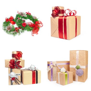 Beyaz arka plan üzerinde izole Noel nesne grubu