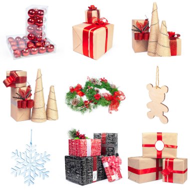 Beyaz arka plan üzerinde izole Noel nesne grubu