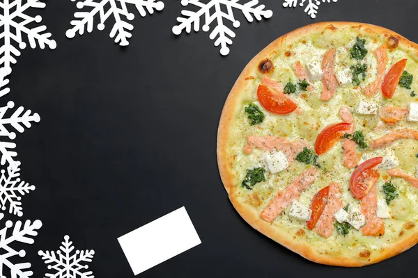 Pizza Mit Schneeflocken Dekoration Winterpizza — Stockfoto