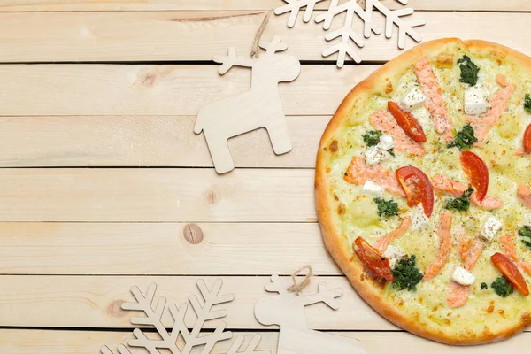 Pizza Mit Schneeflocken Dekoration Winterpizza — Stockfoto