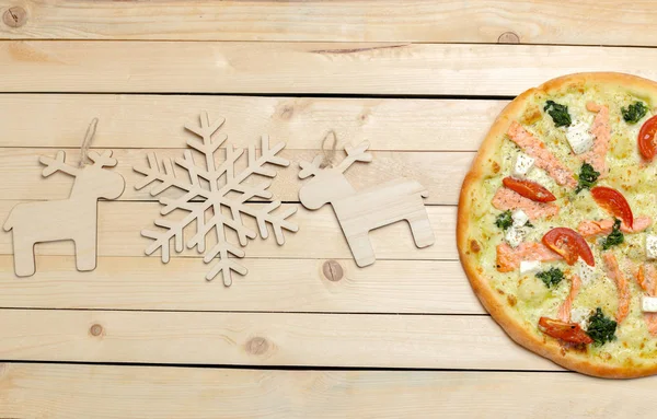 Pizza Dekoracji Płatki Śniegu Zimowe Pizza — Zdjęcie stockowe