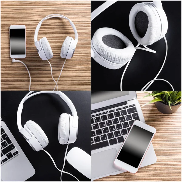 Collage White Headphones — Stock Photo, Image