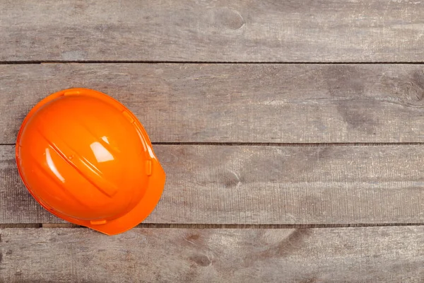 Safety Engineer Helmet Gear Top Brown Wooden Table Background — Stock Photo, Image