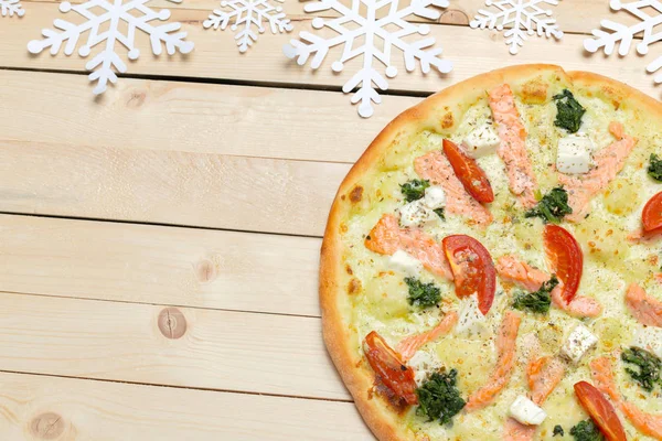 Pizza Com Decoração Flocos Neve Pizza Inverno — Fotografia de Stock