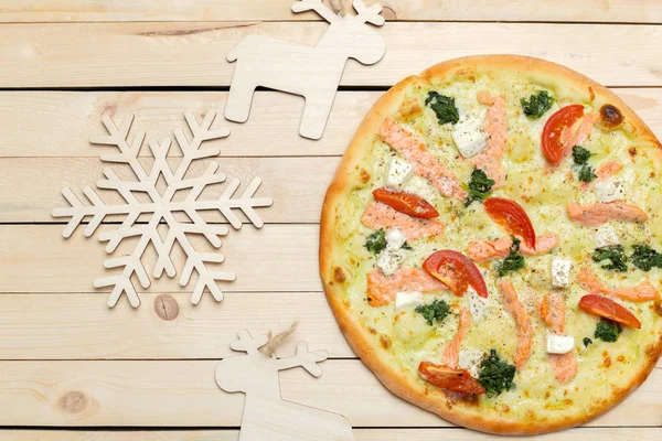 Pizza Com Decoração Flocos Neve Pizza Inverno — Fotografia de Stock