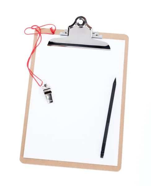 Blank Clipboard Coaches Whistle Copy Space — Stock Photo, Image