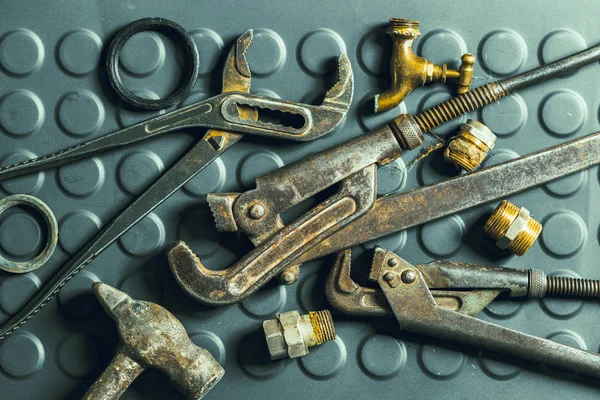 Vielzahl Von Vielen Metallenen Werkzeugen — Stockfoto