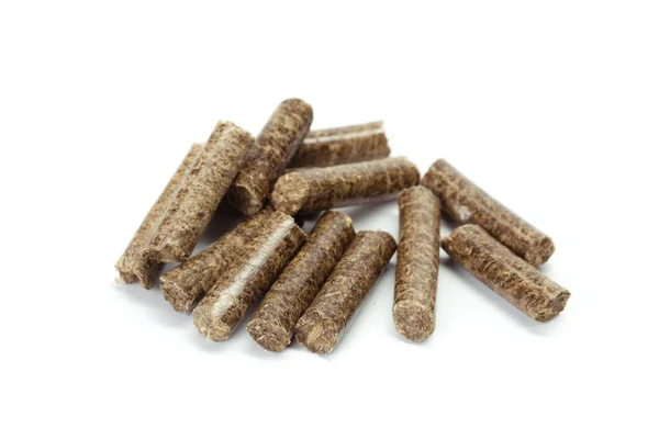 Holzpellets Für Bioenergie Weißer Hintergrund Isoliert — Stockfoto