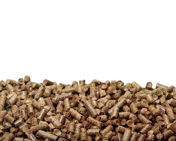 Stapel Von Holzpellets Auf Weißem Hintergrund — Stockfoto