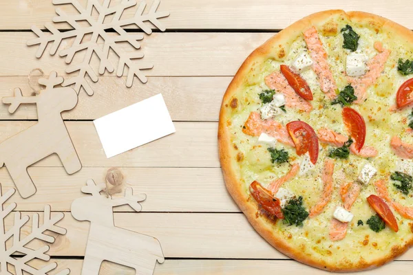 Pizza Mit Schneeflocken Dekoration Winterpizza — Stockfoto