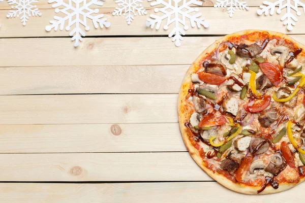 Pizza Com Decoração Flocos Neve Pizza Inverno — Fotografia de Stock