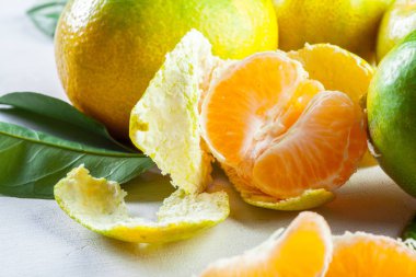 yaprakları ile olgun mandarin