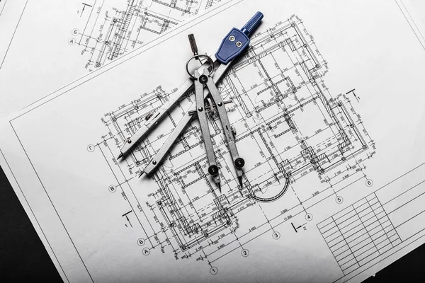 Construction Planning Drawings Dark Background — Stock Photo, Image