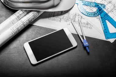 Koyu arka plan üzerinde çizimler planlama inşaat