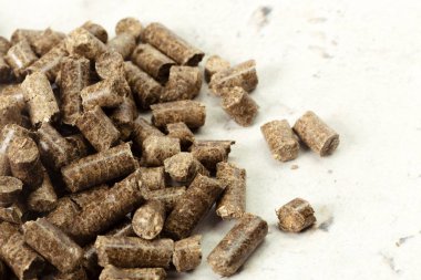 Biyo enerji. Bej masada ahşap granül.