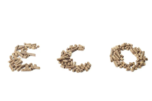 Eco Lettertypen Geschreven Met Houtpellets — Stockfoto