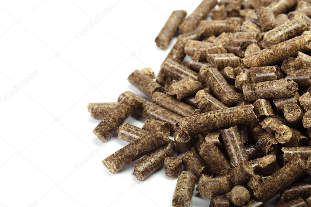 wooden pellets for bio energy isolated on white background