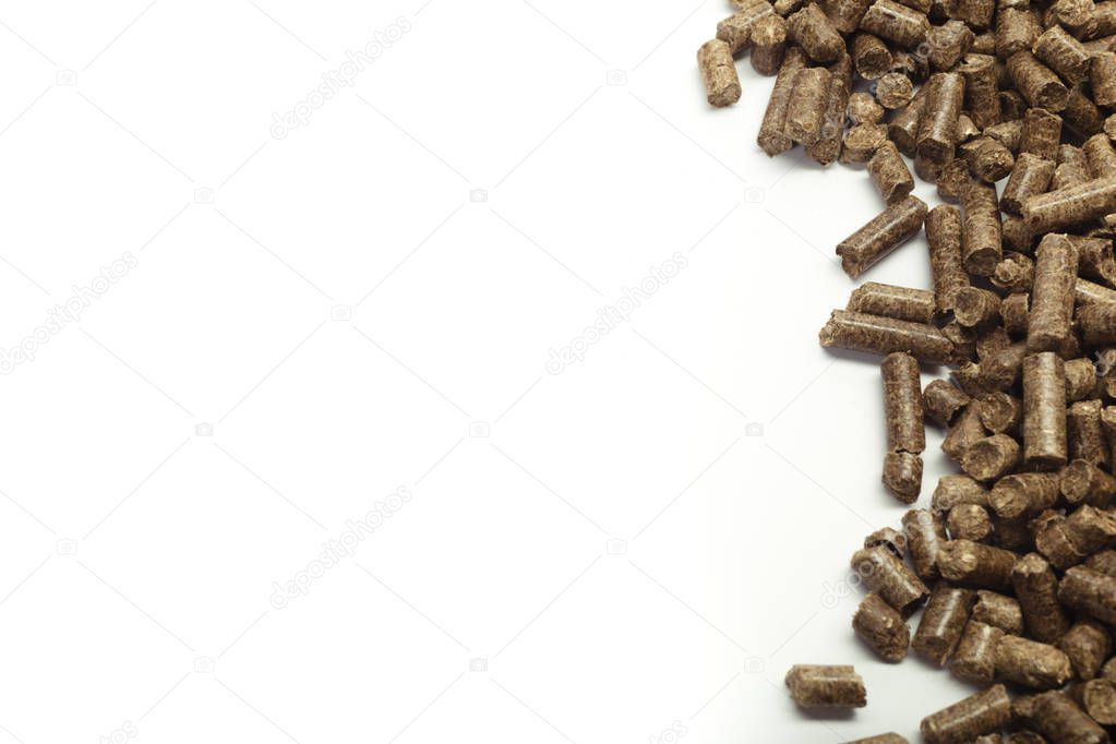 wooden pellets for bio energy isolated on white background