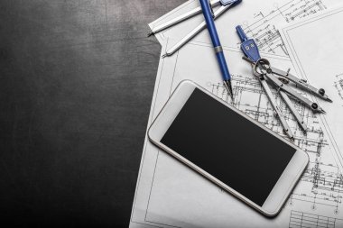 Koyu arka plan üzerinde çizimler planlama inşaat